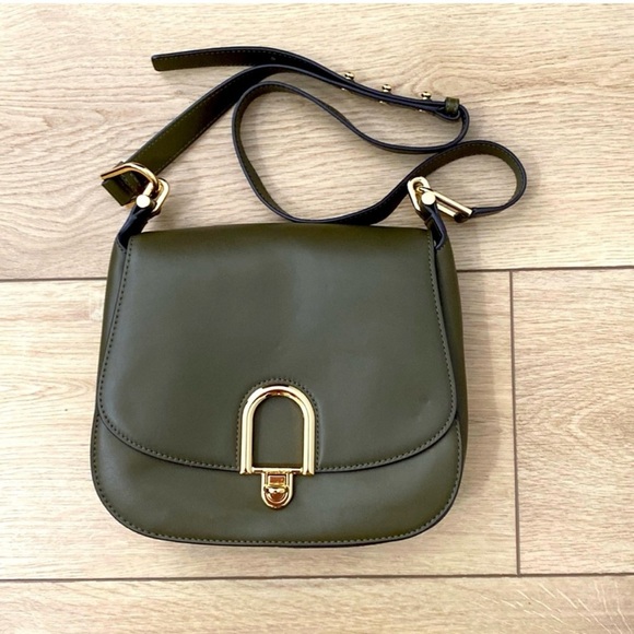 Michael Kors Delfina Olive Green Leather Saddle Bag Purse - Picture 2 of 11